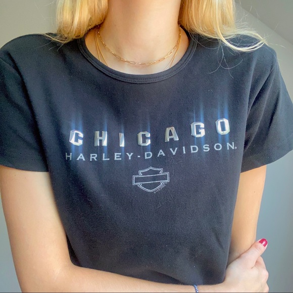 Harley Davidson Chicago Cropped Black Tee - Picture 2 of 5
